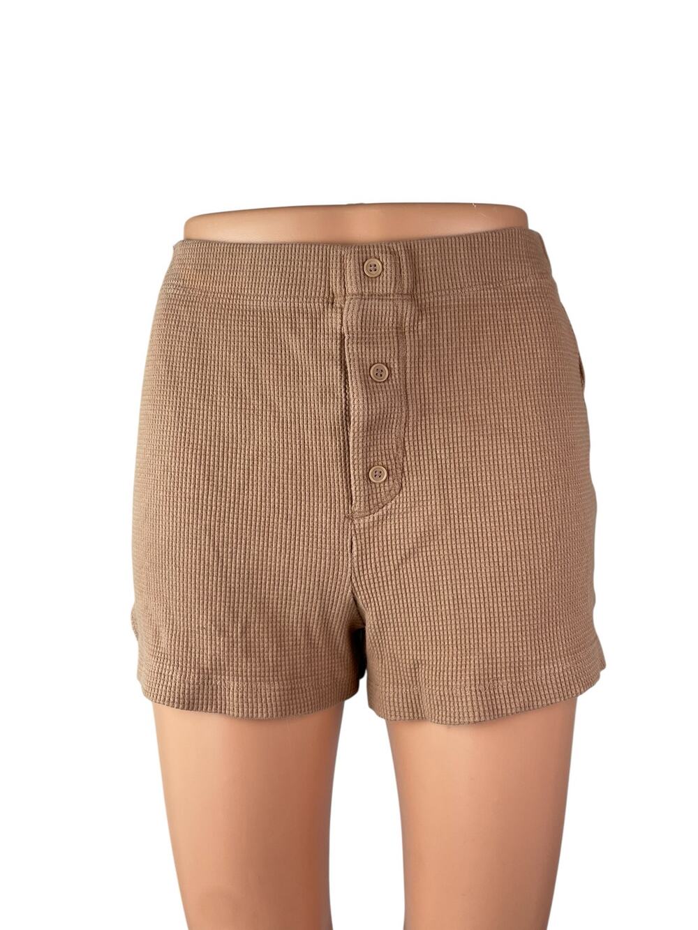 Reformation Women's Brown Ribbed High Rise Cuffed Hem Wide Leg Lounge Shorts XS